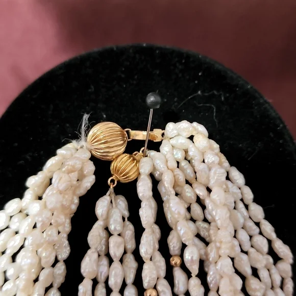 Seed pearl and 14k gold necklace and bracelet